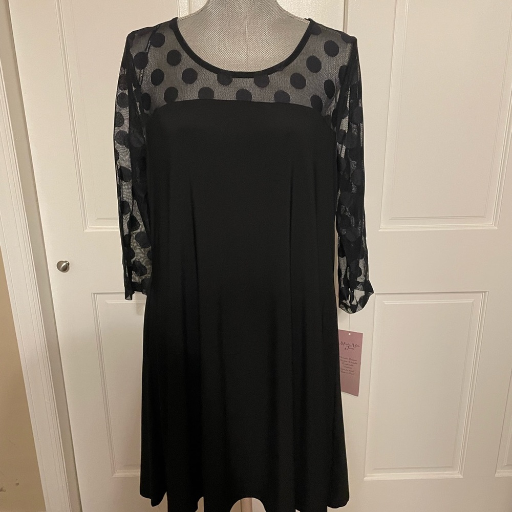 Nina Leonard Black A-line Dress with 3/4 Sleeves
